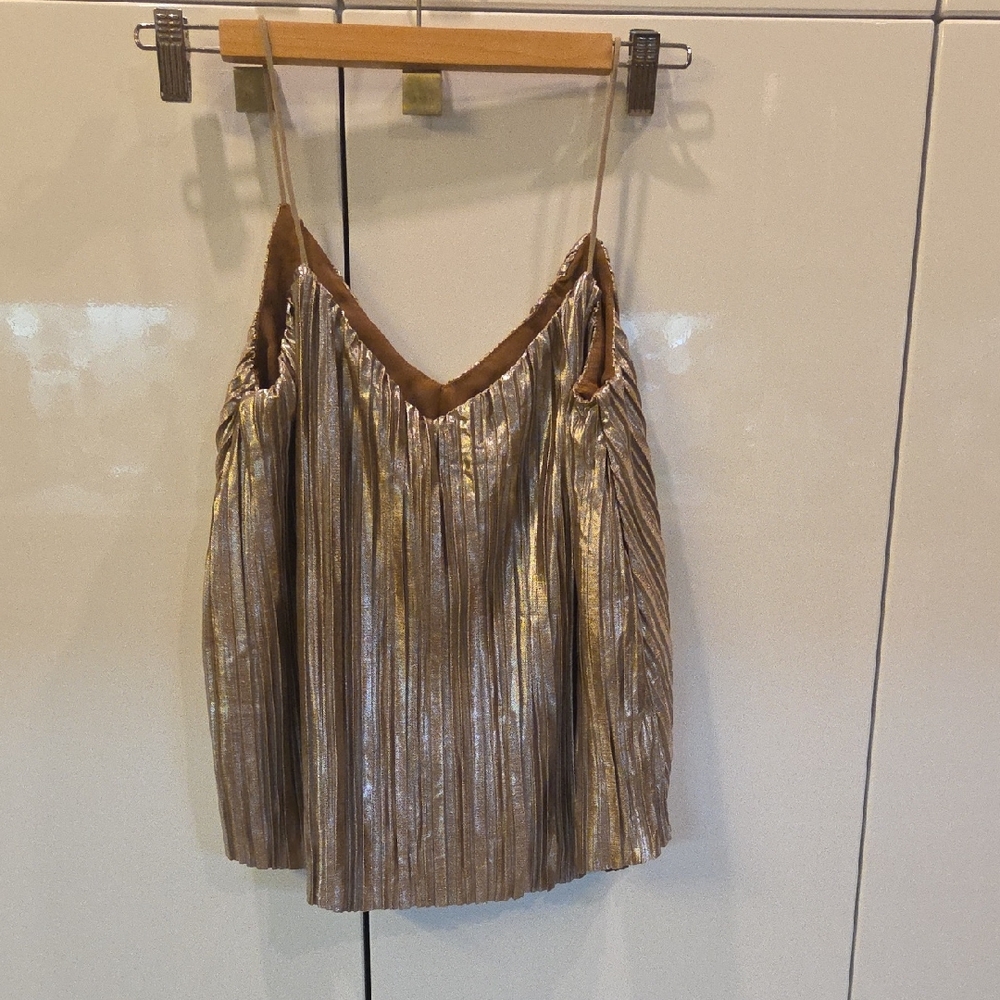 Anthropologie Gold Spaghetti Strap Pleated Camisole